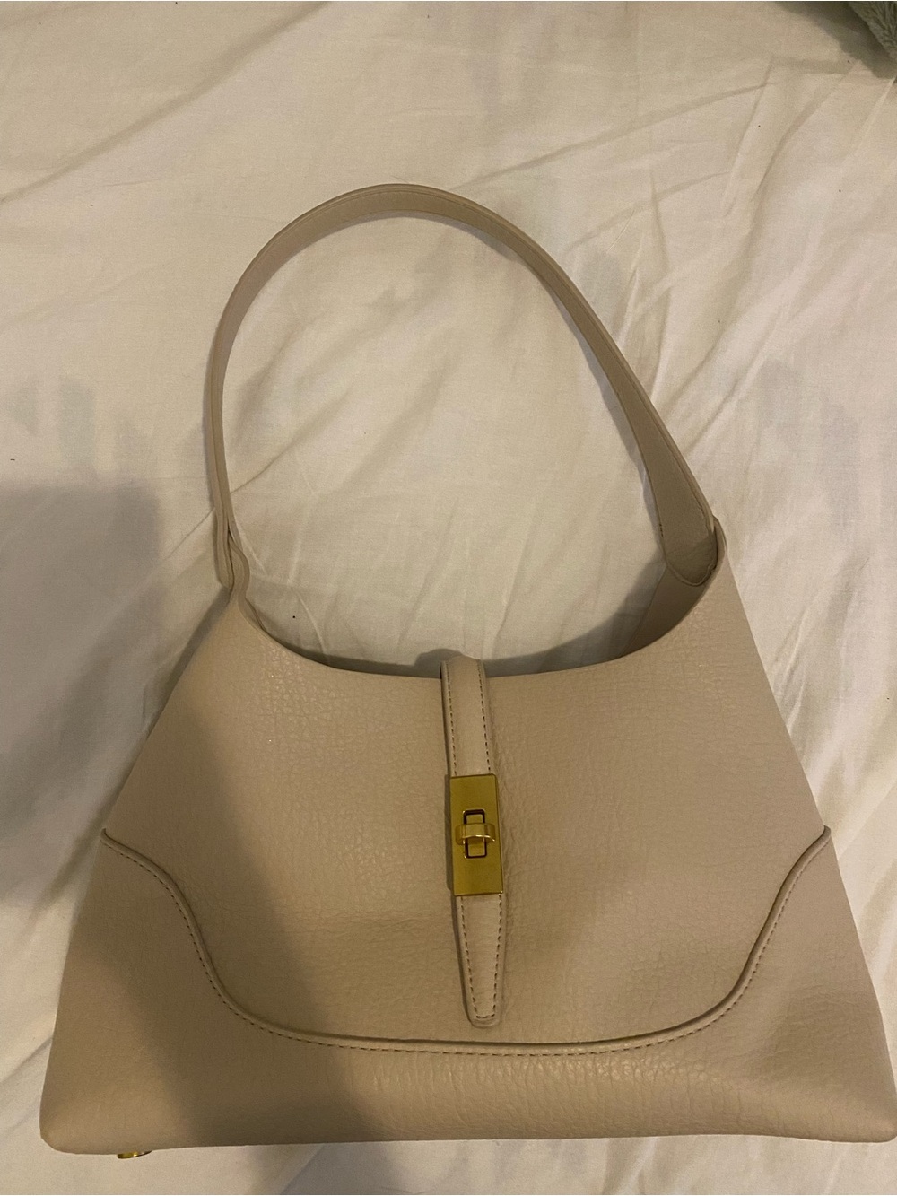Beige Women’s Shoulder Bag with Gold Accent